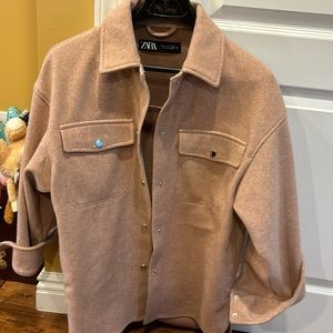 Zara jacket tush length size small. Muted pink fleecy cotton. Worn twice.